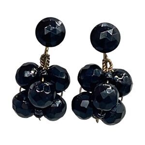 Vintage gold over sterling silver facetted black glass beaded earrings